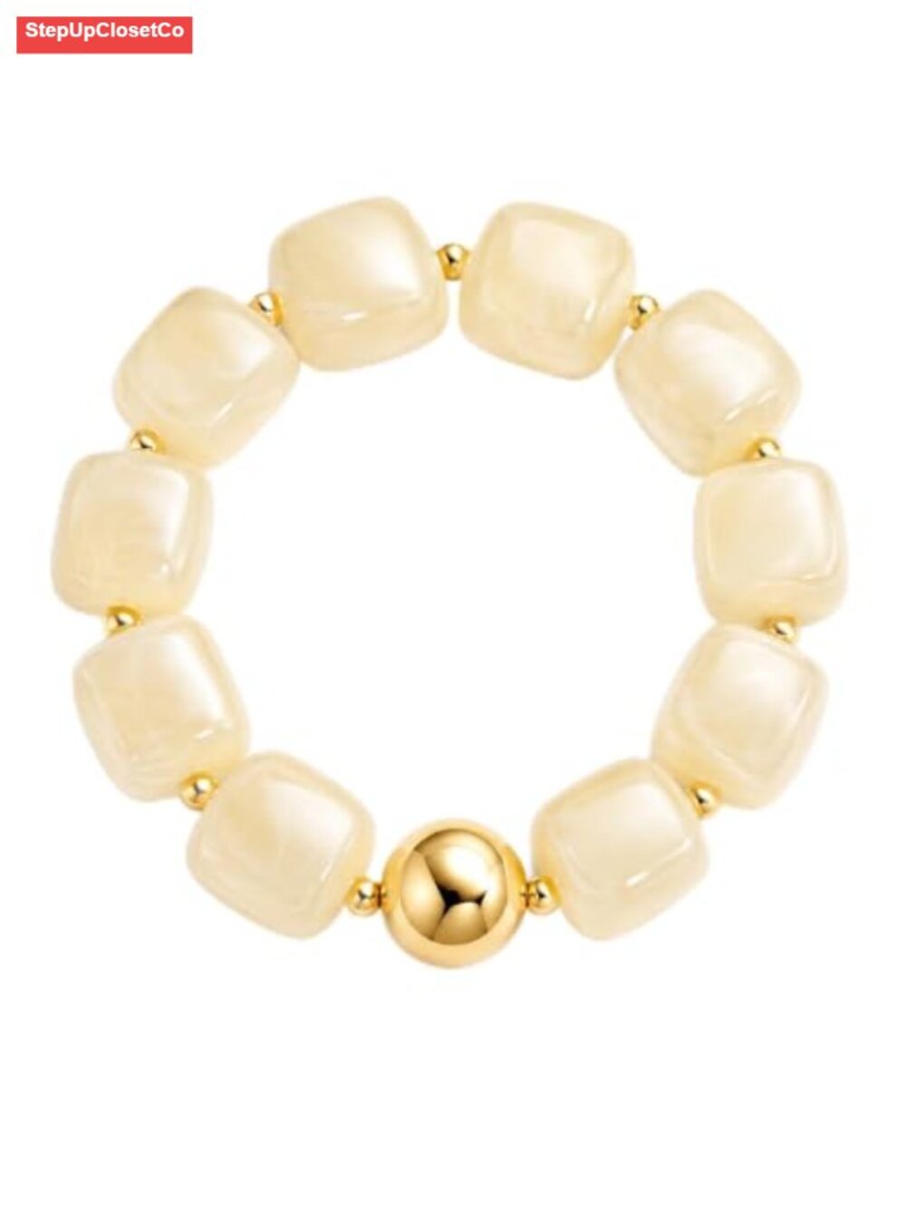 Solid Marble Resin Bead Stretch Bracelet, Boho Wrist Jewelry Stackable Gift